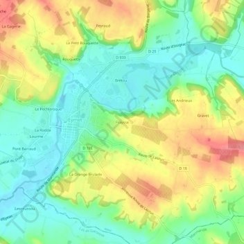 Mapa topográfico Fraysse, altitud, relieve