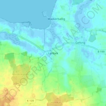 Mapa topográfico Lehbek, altitud, relieve