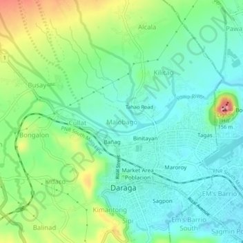 Mapa topográfico Malobago, altitud, relieve