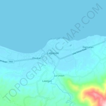 Mapa topográfico Labason, altitud, relieve