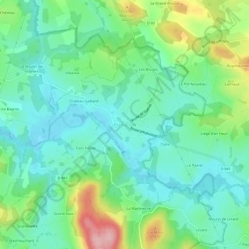 Mapa topográfico Pontarion, altitud, relieve