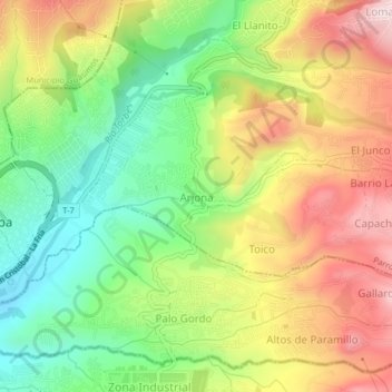 Mapa topográfico Arjona, altitud, relieve