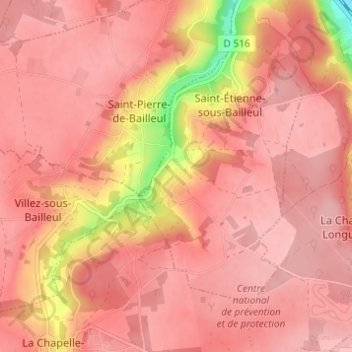 Mapa topográfico La Garenne, altitud, relieve
