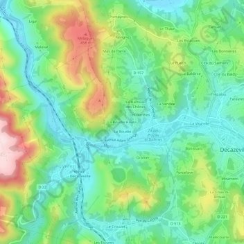Mapa topográfico La Boudie Haute, altitud, relieve
