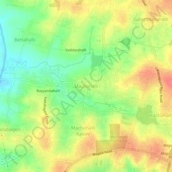 Mapa topográfico Machohalli, altitud, relieve