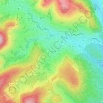 Mapa topográfico Oberlehen, altitud, relieve