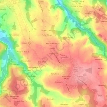 Mapa topográfico Rutanguiou, altitud, relieve