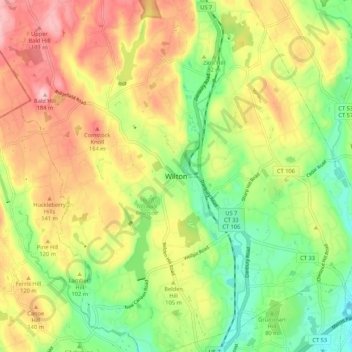 Mapa topográfico Wilton, altitud, relieve