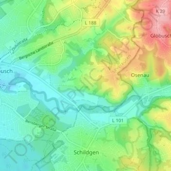 Mapa topográfico Edelrath, altitud, relieve