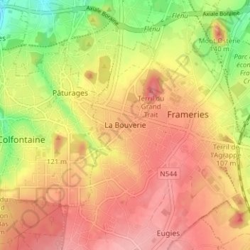 Mapa topográfico La Bouverie, altitud, relieve
