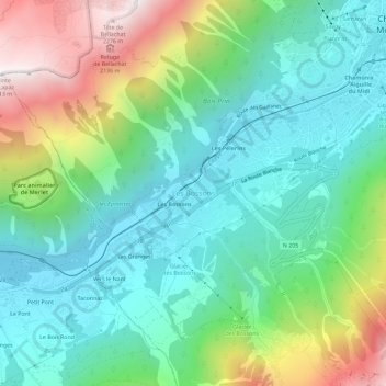 Mapa topográfico Les Bossons, altitud, relieve