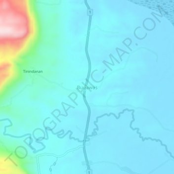 Mapa topográfico Bugawas, altitud, relieve