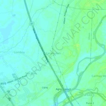 Mapa topográfico Caramutan, altitud, relieve