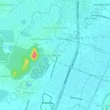 Mapa topográfico Erumaiyur, altitud, relieve