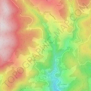 Mapa topográfico Cherblanc, altitud, relieve