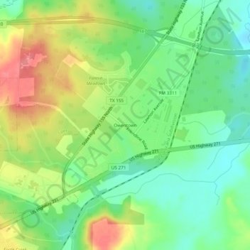 Mapa topográfico Owentown, altitud, relieve