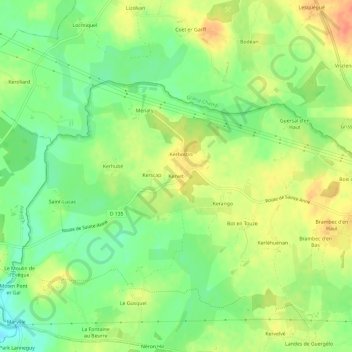 Mapa topográfico Kervet, altitud, relieve