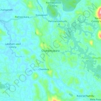 Mapa topográfico Chakkittapara, altitud, relieve
