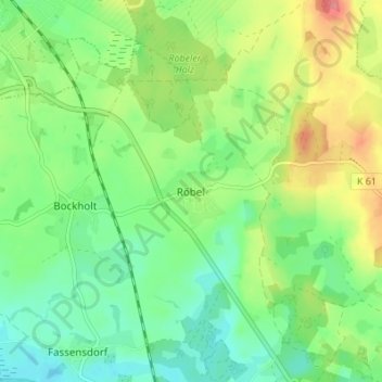Mapa topográfico Röbel, altitud, relieve