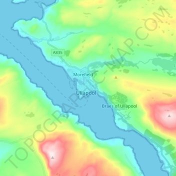 Mapa topográfico Ullapool, altitud, relieve