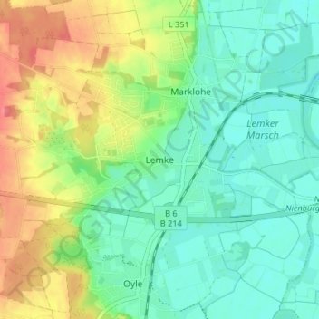 Mapa topográfico Lemke, altitud, relieve
