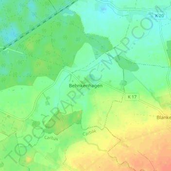 Mapa topográfico Behnkenhagen, altitud, relieve