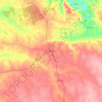 Mapa topográfico Nisa, altitud, relieve