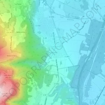 Mapa topográfico Les Girards, altitud, relieve