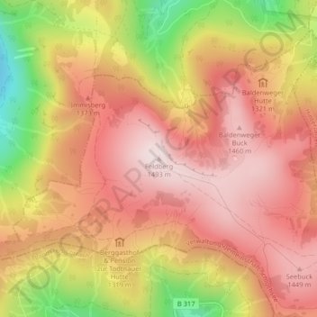 Mapa topográfico Feldberg, altitud, relieve