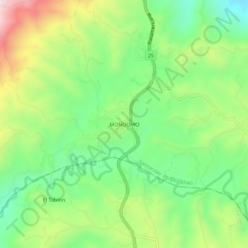 Mapa topográfico Mondomo, altitud, relieve
