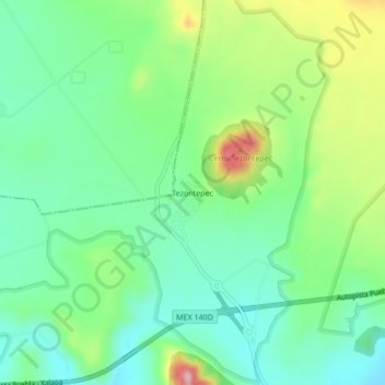 Mapa topográfico Tezontepec, altitud, relieve