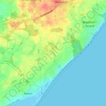 Mapa topográfico Brodau, altitud, relieve
