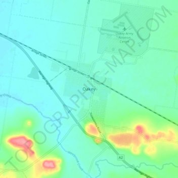 Mapa topográfico Oakey, altitud, relieve