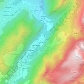 Mapa topográfico Les Plagnes, altitud, relieve