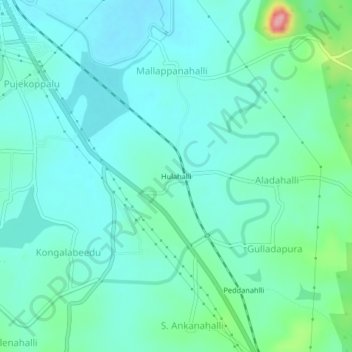 Mapa topográfico Hulahalli, altitud, relieve
