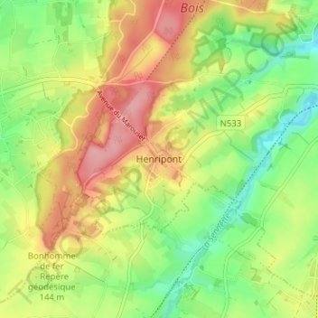 Mapa topográfico Henripont, altitud, relieve