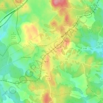 Mapa topográfico Montaignac, altitud, relieve
