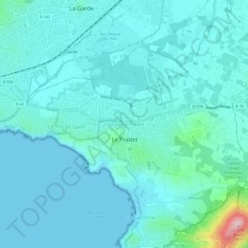 Mapa topográfico Village du Pradet, altitud, relieve