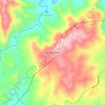 Mapa topográfico Madilay-dilay, altitud, relieve