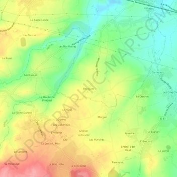 Mapa topográfico Beussuet, altitud, relieve