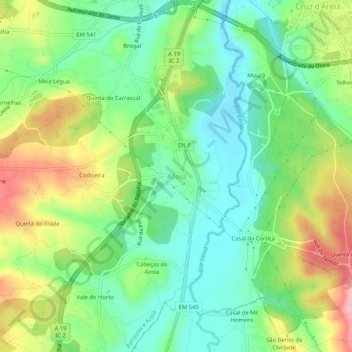 Mapa topográfico Azoia, altitud, relieve