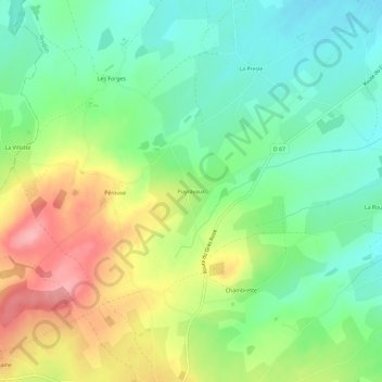 Mapa topográfico Puyravaux, altitud, relieve