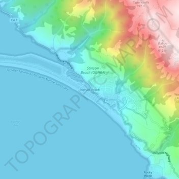 Mapa topográfico Stinson Beach, altitud, relieve