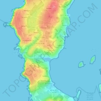 Mapa topográfico Kerincuff, altitud, relieve