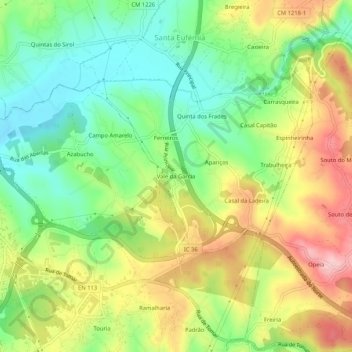 Mapa topográfico Vale da Garcia, altitud, relieve
