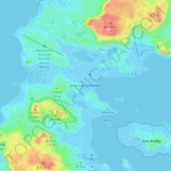 Mapa topográfico Villa Las Estrellas, altitud, relieve