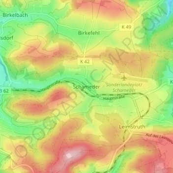 Mapa topográfico Schameder, altitud, relieve