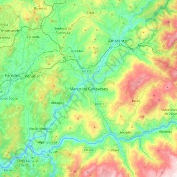 Mapa topográfico Marco de Canaveses, altitud, relieve