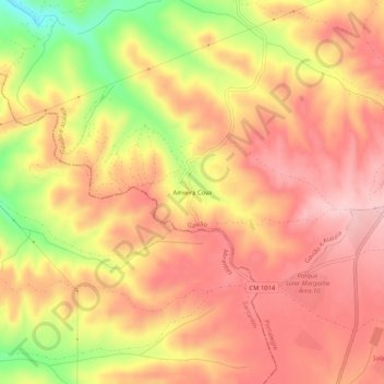 Mapa topográfico Amieira Cova, altitud, relieve