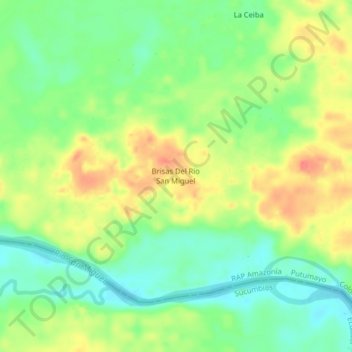 Mapa topográfico Brisas Del Rio San Miguel, altitud, relieve